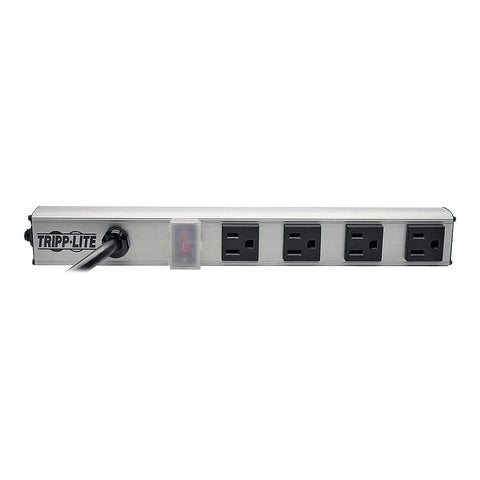 Tripp Lite 4 Outlet Power Strip, 10 ft. Cord with NEMA 5-15P Plug, 12 inch., Metal (PS120410),Gray/black