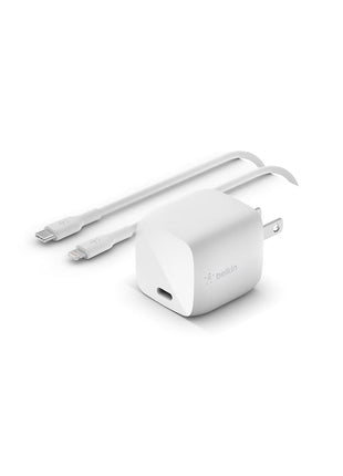 Belkin 30W GaN USB C Charger Block, Lightning Cable Included | Power Delivery GaN, iPhone Charger Fast Charging, Compatible with iPhone, iPad, and More