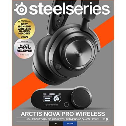 SteelSeries Arctis Nova Pro Wireless Multi-System Gaming Headset - Premium Hi-Fi Drivers - Active Noise Cancellation - Infinity Power System - Stealth Retractable Mic - PC, PS5/PS4, Switch, Mobile