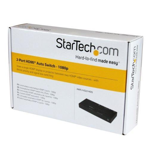 StarTech.com 2 Port HDMI Switch w/ Automatic and Priority Switching - 2 In 1 Out HDMI Selector with Automatic Priority Switching – 1080p, TAA (VS221HDQ)