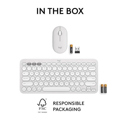 Logitech Pebble 2 Combo, Wireless Keyboard and Mouse, Quiet and Portable, Customizable, Logi Bolt, Bluetooth, Easy-Switch for Windows, macOS, iPadOS, Chrome - Tonal White