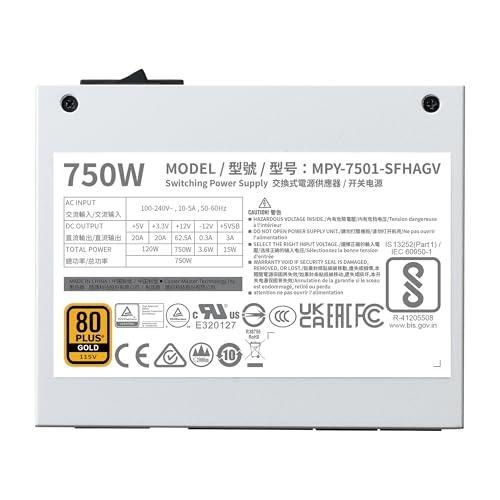 Cooler Master V750 SFX Gold White ATX ITX Full Modular Power Supply, ATX 3.1 90° 12VHPWR|450W PCIe 5.1, 750W 80Plus Gold, Supports RTX 5070 Ti|RX 9070 XT, Customized Cable, 100mm|3.9", 10-Year