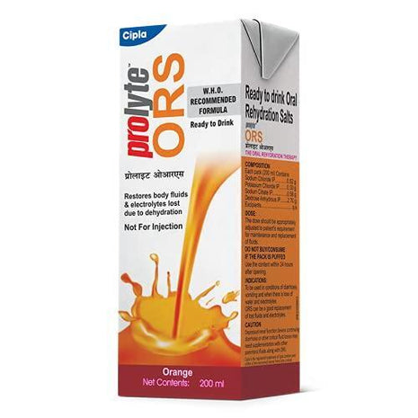 Cipla Prolyte Ors Ready To Drink Liquid Oral Rehydration Contains Vital Electrolytes | Restores Body Fluids & Electrolytes Lost Due To Sweating, Diarrhea & Vomiting | Who Formula (Orange, Pack Of 30)