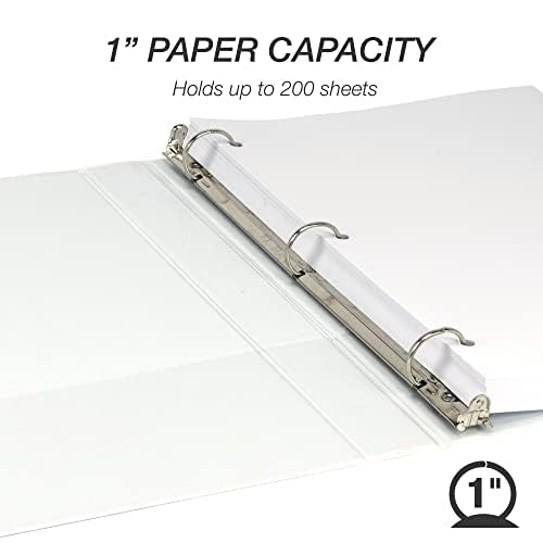 Samsill 1 Inch 3 Ring Binders, Made in USA, Economy Round Ring, Clear View Cover, 200 Sheet Capacity - for School, Home, Office - White, 12 Pack