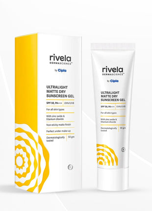 Rivela Dermascience Ultralight Matte Sunscreen Gel By Cipla | SPF 50, PA+++ | With Zinc Oxide | 50 gm