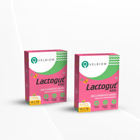 VELBIOM Lactogut Kidz Probiotics Powder for Kids Easy to Consume Probiotics - Pack of 2