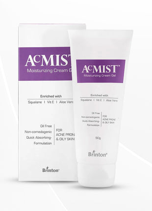 Brinton AcMist Moisturizing Cream Gel for Acne Prone and Oily Skin, Dry Skin Care Cream, 50 g