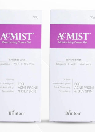 Brinton AcMist Moisturizing Cream Gel for Acne Prone and Oily Skin, Skin Cream, 50 g Pack of 2