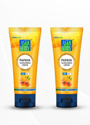 ASTABERRY Papaya Sunscreen Creme Spf 50 For All Skins - 100ml Pack Of 2