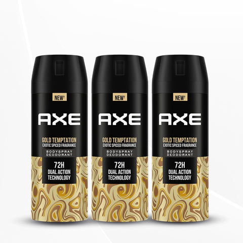 Axe Gold Temptation Long Lasting Deodorant Bodyspray For Men 150 ml, Pack of 3