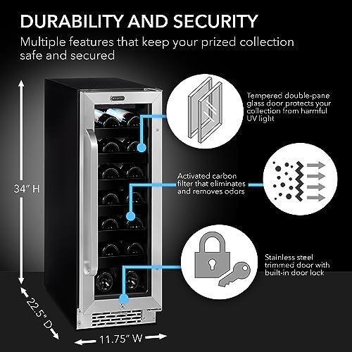 Whynter BWR-208SB 12 inch Built-in 20 Bottle Undercounter Stainless Steel Wine Refrigerator with Reversible Door, Digital Control and Lock