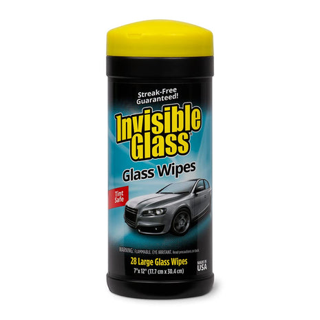 Invisible Glass 90166 Large Glass Cleaning Wipes for Streak-Free Windows, Mirrors, and Glass, Lint-Free, Ammonia-Free, Tint-Safe, for Home and Auto, Canister, 28 Wipes, Pack of 1