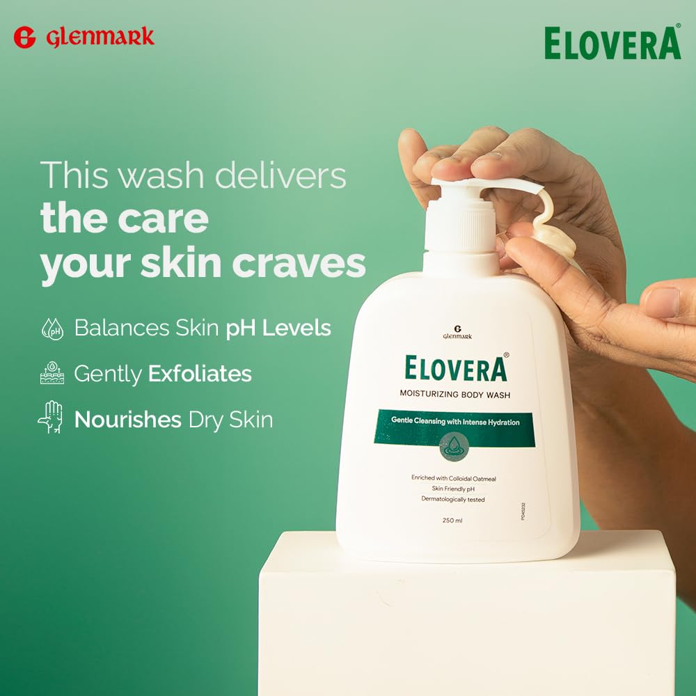 Elovera Body Wash Glenmark 250Ml, Enriched With Aloe Vera & Vitamin E, Intense Moisturising Formula I Hydrates And Makes The Skin Soft And Healthy I Lightens Skin Blemishes I Non-Greasy