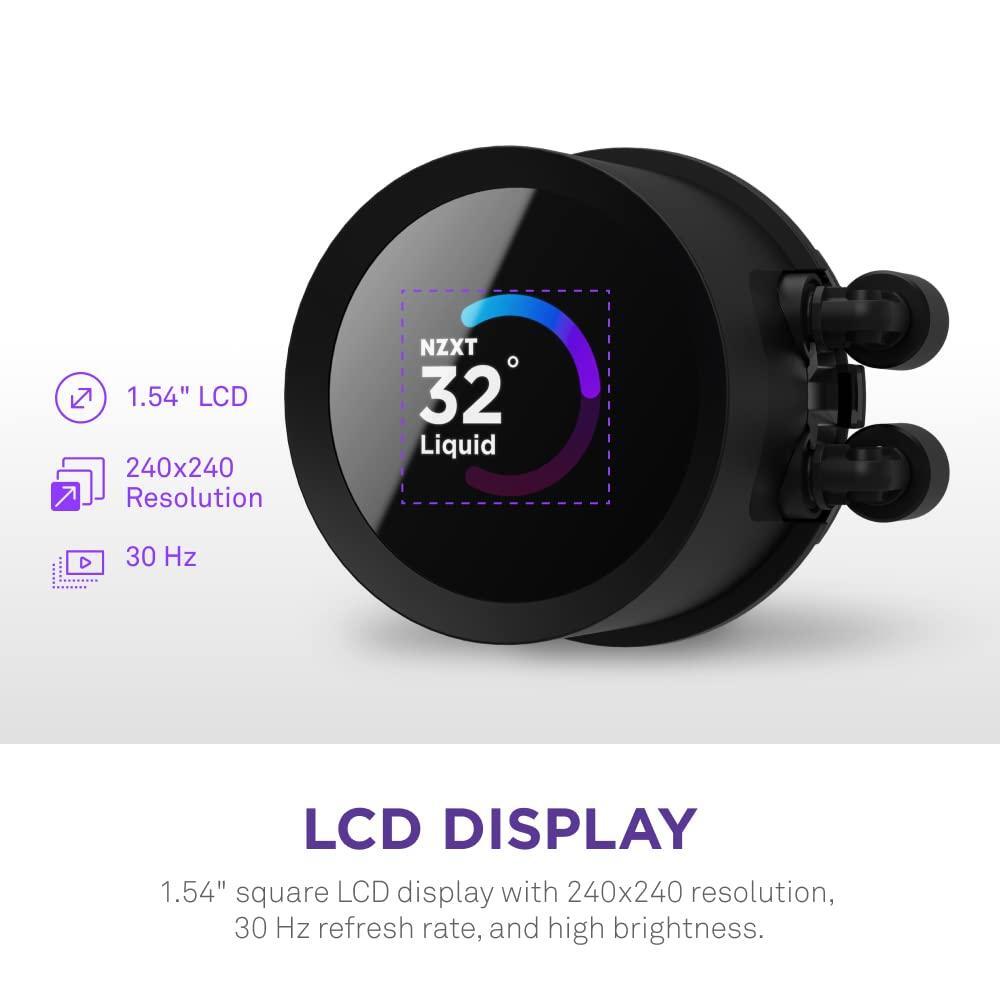 NZXT 360mm AIO CPU Liquid Cooler with Customizable LCD Display, High-Performance Pump, 3 Fans - Black