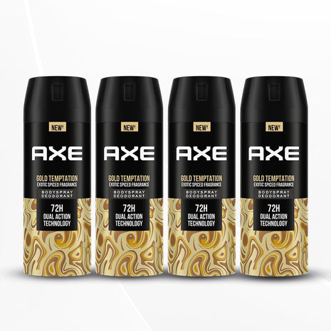 Axe Gold Temptation Long Lasting Deodorant Bodyspray For Men 150 ml, Pack of 4