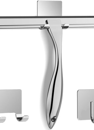 All-Purpose Stainless Steel Shower Squeegee for Shower Glass Door with 2 Adhesive Hooks, Bathroom Cleaner Tool Household Window Mirror Squeegee , Cleaning Tile Wall, Car, 10 Inch Silver