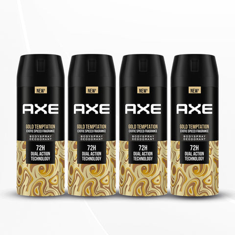 Axe Gold Temptation Long Lasting Deodorant Bodyspray For Men 150 ml, Pack of 4