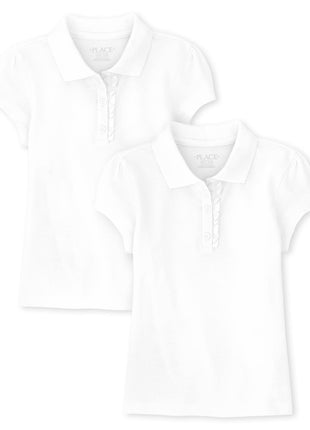 The Children's Place girls Short Sleeve Ruffle Pique Polo Shirt, White 2 Pack, Small US