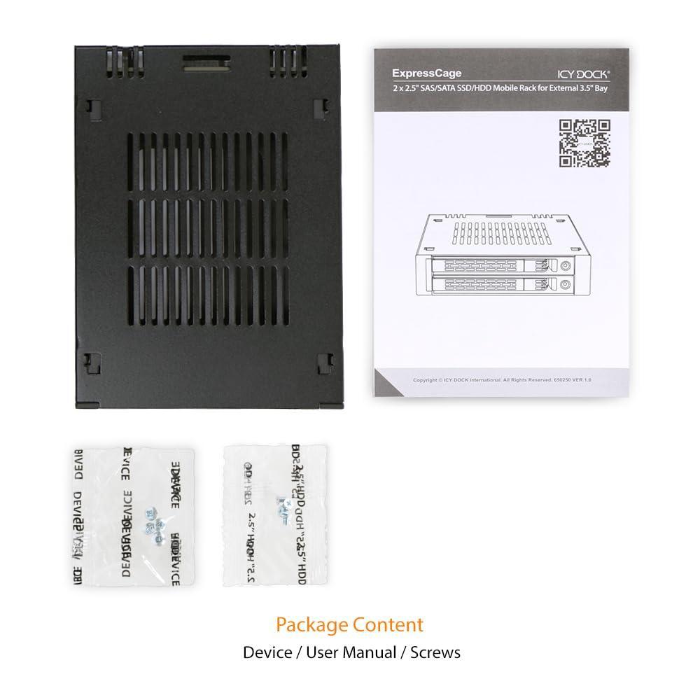 ICY DOCK 1 Bay 2.5 SAS/SATA HDD/SSD Tool-Less Enclosure for External 3.5" Bay | ExpressCage MB741SP-B