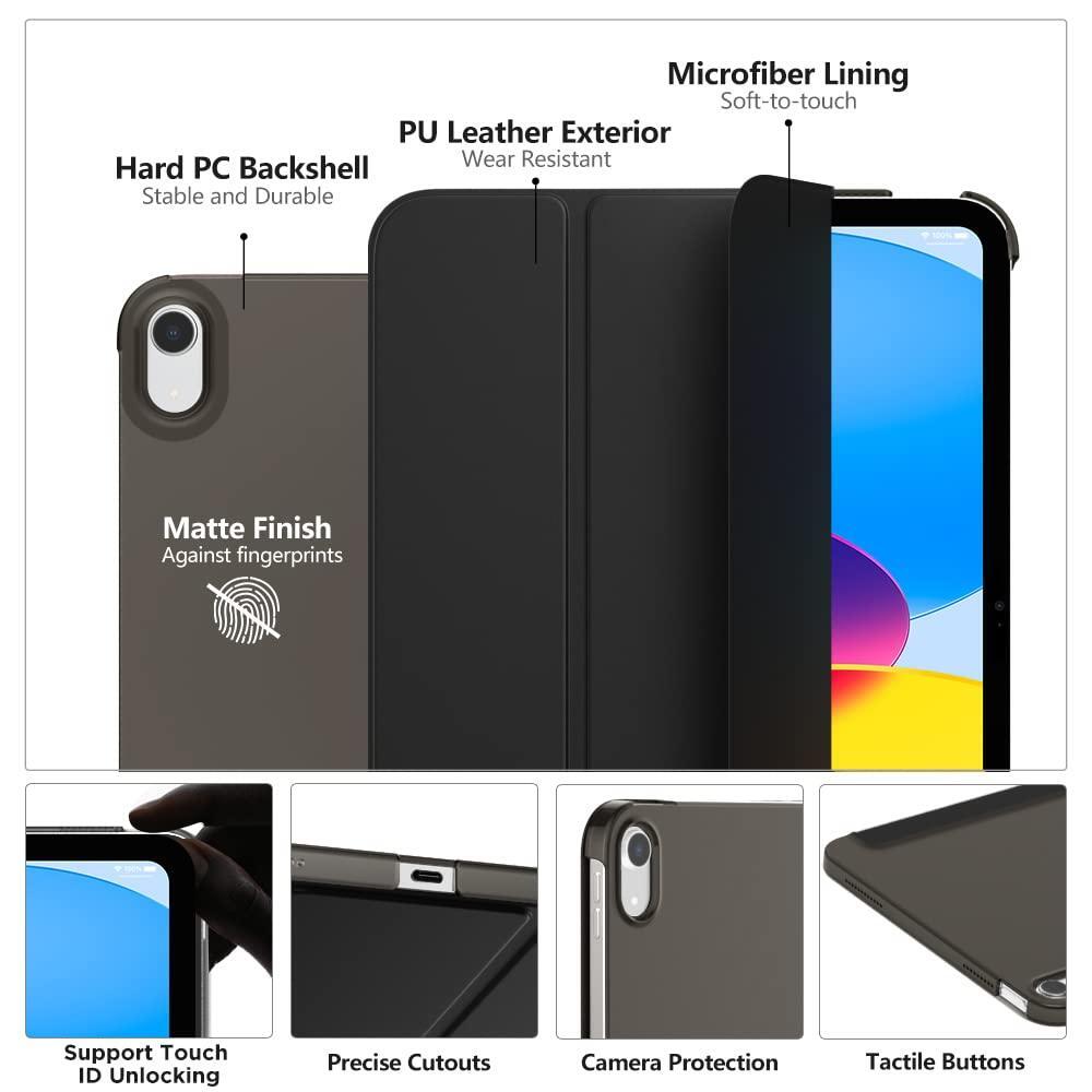 MoKo for iPad (A16) 11th Generation Case 11 Inch 2025, iPad 10th Generation Case 10.9 Inch 2022, Slim Stand Hard PC Translucent Back Shell Smart Cover, Support Touch ID, Auto Wake/Sleep, Black