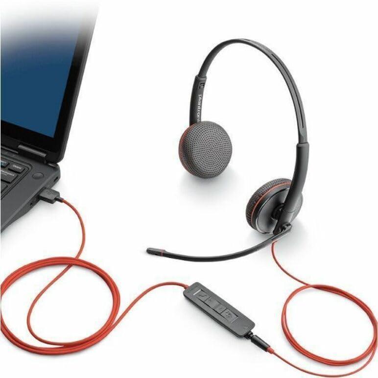 Poly Blackwire C3220 Headset - Stereo - USB Type C - Wired - 32 Ohm - 20 Hz - 20 kHz - Over-The-Head, Over-The-Ear - Binaural - Supra-aural - 5.20 ft Cable - Noise Cancelling Microphone - Black