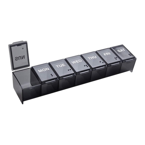 Ezy Dose Weekly (7-Day) Pill Organizer, Large Medicine Planner, Black | Compact Daily Vitamin & Supplement Medicine Case, Pop Up Compartments, Convenient and Easy to Use, Travel-Friendly, BPA-Free
