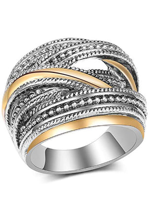 2 Tone Intertwined Crossover Statement Ring Fashion Chunky Band Rings Intertwined Crossover Rings Gold Silver Statement Rings Jewelry Gifts Jewelry-Making-Patterns 6