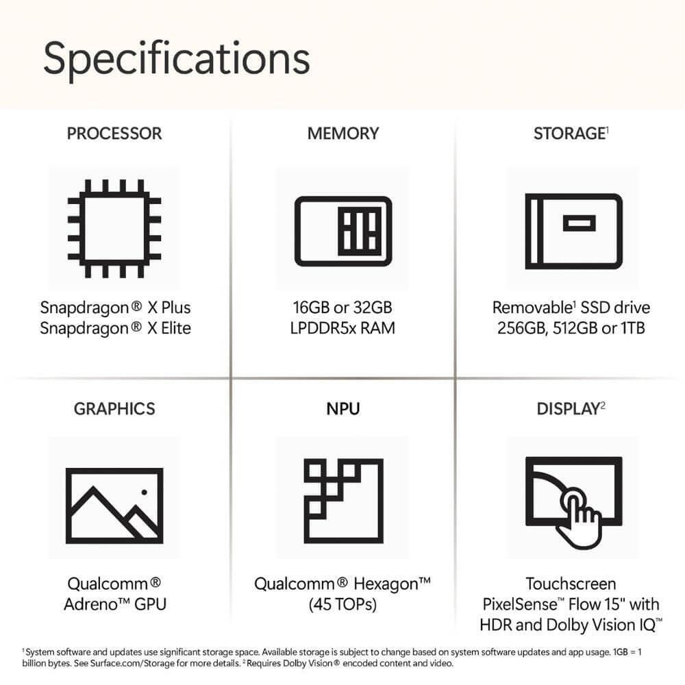 Microsoft Surface Laptop (2024), Windows 11 Copilot+ PC, 15" Touchscreen Display, Snapdragon X Elite (12 core), 16GB RAM, 1TB SSD Storage, Black