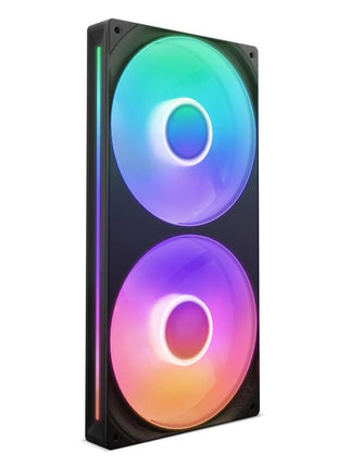NZXT F280 RGB Core - 280mm Single-Frame RGB Fan Unit - Black | 280mm single-frame unit with two 140mm RGB fans on one cable. Speed and lighting controlled through CAM.