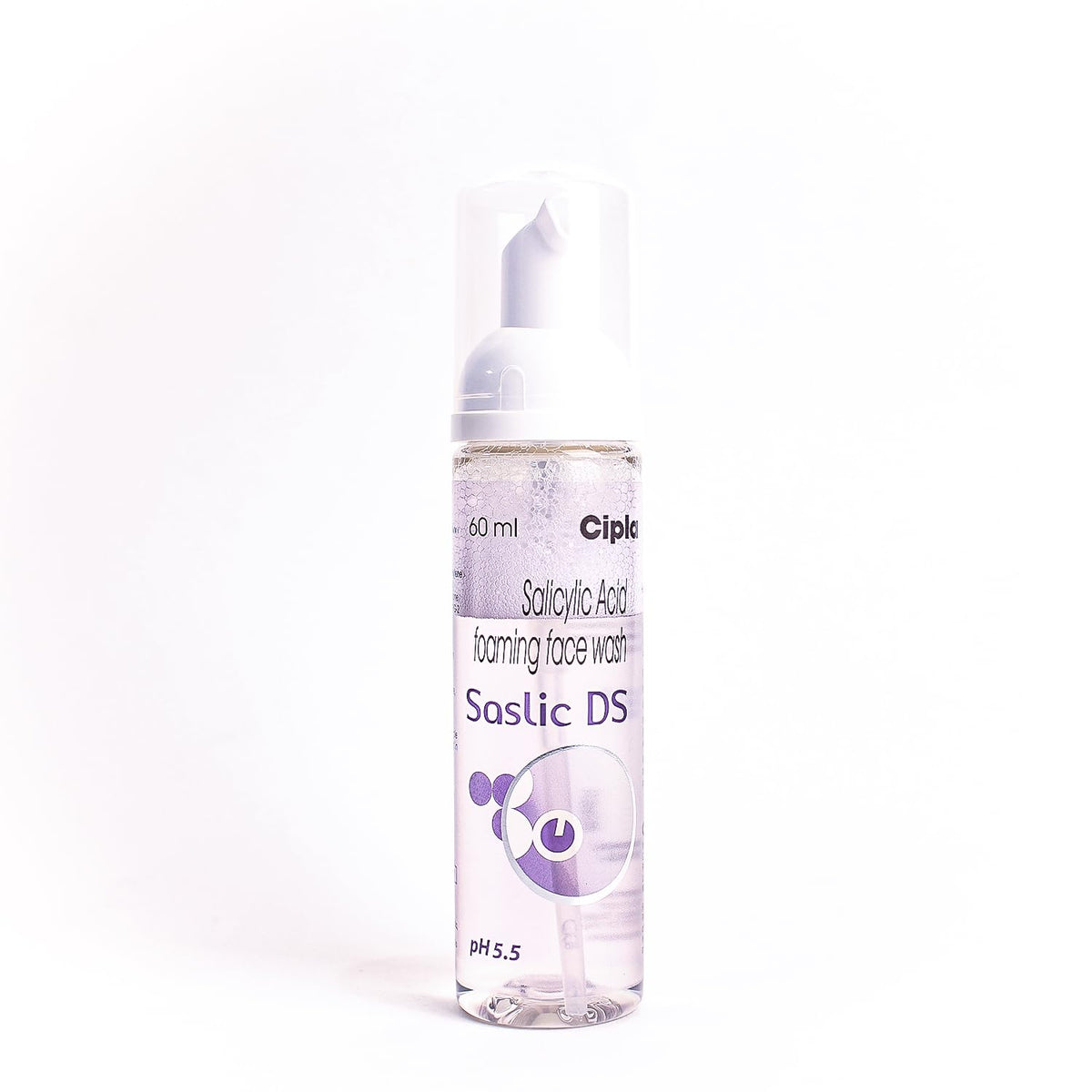 Cipla Saslic DS Foaming Face Wash | 2% Salicylic Acid | Acne Prevention | Pore Unclogging Formula for Clear Skin | 60ml