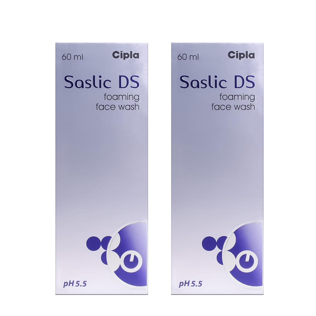 Cipla Saslic DS Foaming Face Wash | 2% Salicylic Acid | Acne Prevention | Pore Unclogging Formula for Clear Skin | 60ml (Pack of 2)