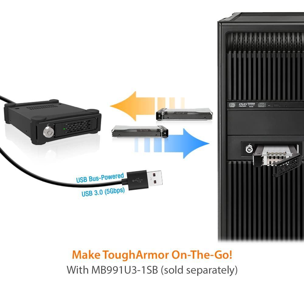 ICY DOCK Rugged Full Metal 2.5” SATA HDD & SSD Mobile Rack for External 3.5" Drive Bay | ToughArmor MB991SK-B
