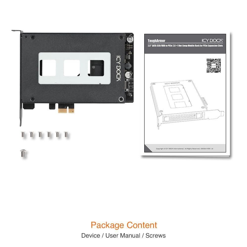 ICY DOCK 2.5 inch SATA SSD Removable Hard Drive Bay Adapter for PCIe Expansion Card Slot | ExpressSlot MB839SP-B