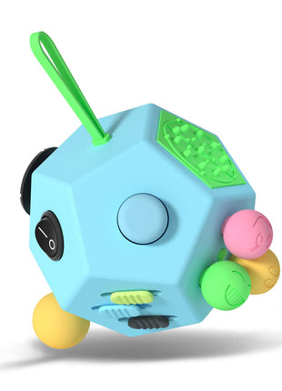 Fidget Dodecagon-12 Sided Fidget Toy Stress Relief Cube for Children and Adults, Silent Compact Classroom Gifts Stocking Stuffers for Teen Boys, Kids(B3 Blue Sky)