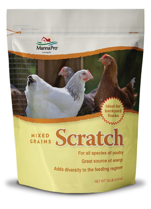 Manna Pro Ultimate Chicken Scratch Feed, Nutrient-Rich Scratch Grain Treat for Chickens and Poultry, Natural Multigrain Blend for Backyard Flocks and Laying Hens, Made in USA, 10 lb Bag