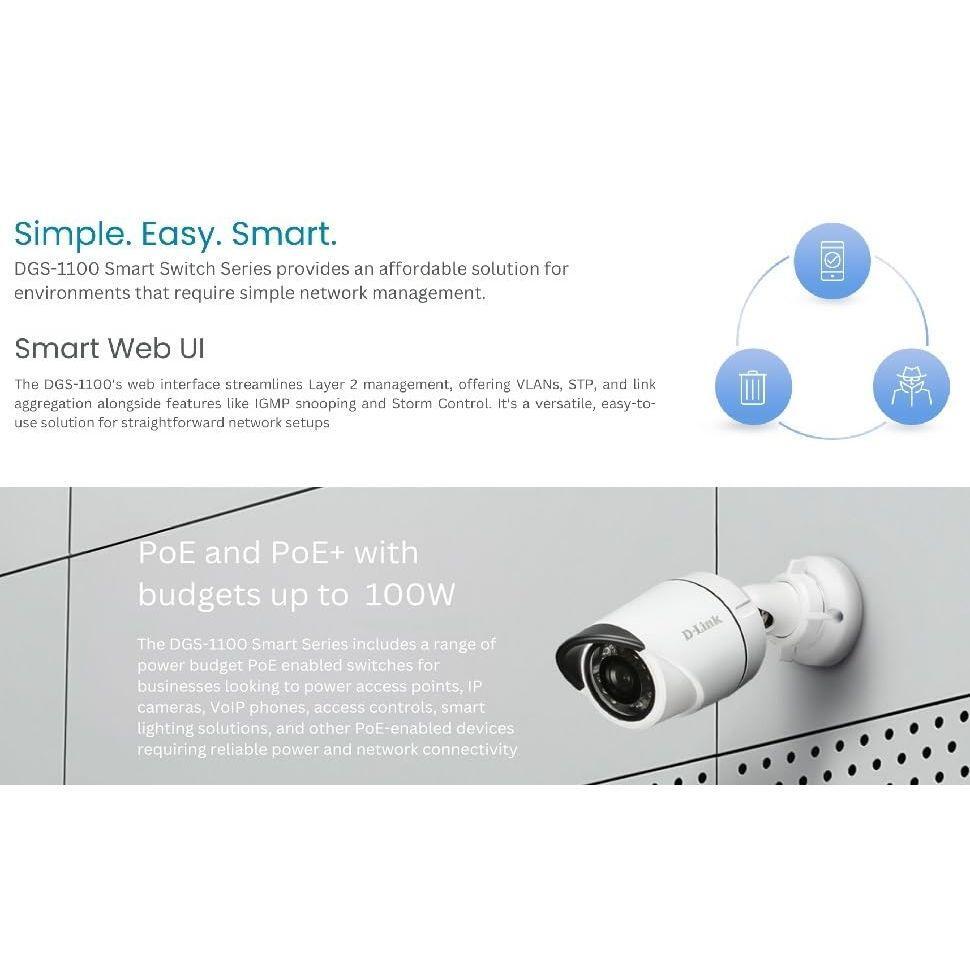 D-Link 5-Port Gibabit Smart Managed PoE Powered Switch/Extender | 2 PoE Ports (requires PoE Power)| L2 | VLANs| Web Managed |Desktop| Fanless | NDAA Compliant | Lifetime Warranty (DGS-1100-05PDV2)