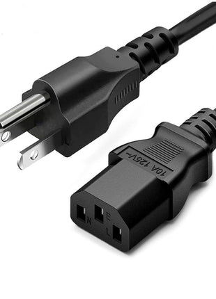 Standard 5ft (1.5m) 10 Amps 125 Volts Black 3 Prong AC Power Cord Cable for Electronics, TV, Computer, Printer, Radio, Monitor, Samsung, Dell, Vizio, LG, Asus, Laptop and More