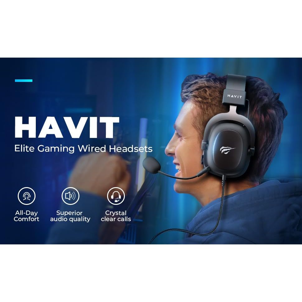 havit H2002d Gaming Headsets for PS4,PC, 53MM Drivers Surround Sound PS5 Headset with Mic Gaming Headphones with Mic Durable Aluminum Frame Valentines Gifts for Men