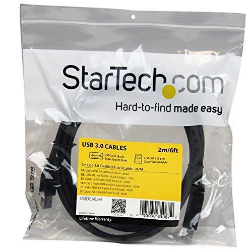 StarTech.com 2m 6 ft Certified SuperSpeed USB 3.0 A to B Cable Cord - USB 3 Cable - 1x USB 3.0 A (M), 1x USB 3.0 B (M) - 2 meter, Black (USB3CAB2M)