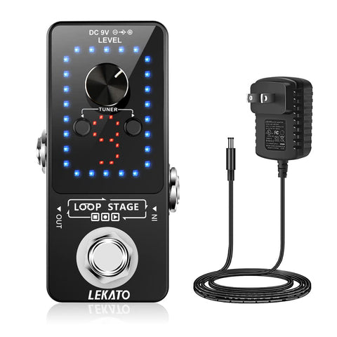 LEKATO Guitar Looper Pedal Effect Pedal with Tuner Function Looper Pedal Loops 9 Loops 40 minutes Record Time with USB Cable and 9V 0.6A Pedal Power Supply Adapter