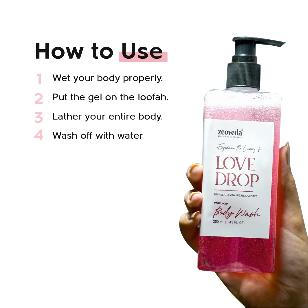 Zeoveda Love Drop Perfumed Body Wash | With Strawberry Extract | Refreshing Shower Gel | For Men and Women | Paraben Free - (250ML)