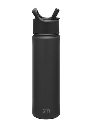Simple Modern Water Bottle with Straw Lid Vacuum Insulated Stainless Steel Metal Cup Bottles | Reusable Leak Proof BPA Free Flask for Gym Sports | Summit Collection | 22oz, Midnight Black