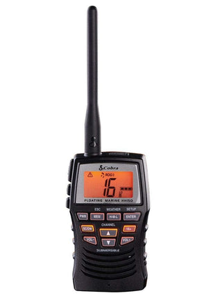 Cobra VHF Marine Radio - MR HH150 FLT - 3 Watt, Floating, Long Range, Handheld, NOAA, International, Waterproof, Submersible, Weather Alerts, LCD Screen, Belt Clip