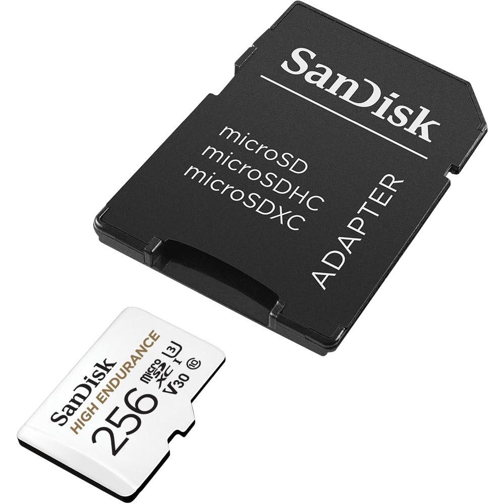 SanDisk 256GB High Endurance Video microSDXC Card with Adapter for Dash Cam and Home Monitoring systems - C10, U3, V30, 4K UHD, Micro SD Card - SDSQQNR-256G-GN6IA