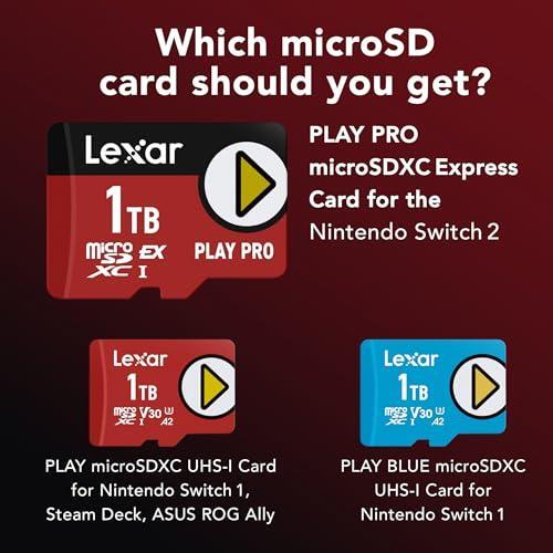 Lexar 512GB Play PRO microSD Express Card, UHS-I, C10, U3, V30, Full HD, 4K, Up to 900/600 MB/s Memory Card, Compatible w/Nintendo-Switch 2, ASUS ROG Ally, Steam Deck, Gaming (LMSXPS0512G-BNNNU)