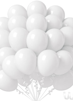 Awenztech White Balloons 12 inch, White Latex Balloons 50pcs Party Balloon for Engagement Bachelorette Bridal Shower Wedding Party Birthday Decorations