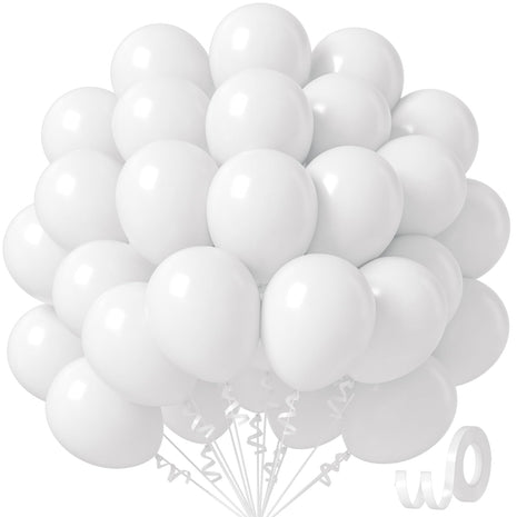 Awenztech White Balloons 12 inch, White Latex Balloons 50pcs Party Balloon for Engagement Bachelorette Bridal Shower Wedding Party Birthday Decorations