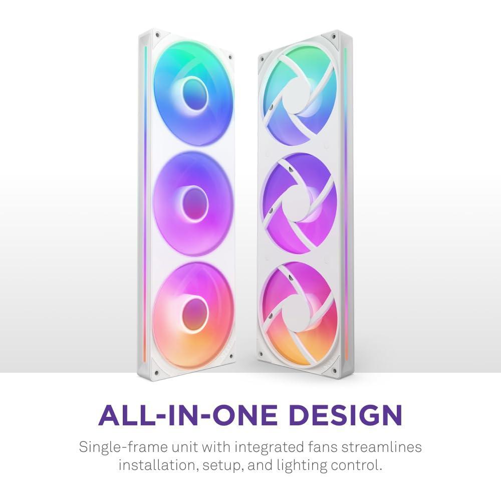 NZXT F360 RGB Core - 360mm Single-Frame Fan Unit with 3 x 120mm RGB Fans - Speed & Lighting Control - High Static Pressure & Airflow - Fluid Dynamic Bearings - 8 aRGB LEDs Per Fan - White