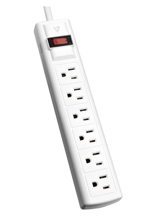 V7 SA0608W-9N6 6-Outlet Home/Office Surge Protector, 8 ft Cord, 900 Joules – White