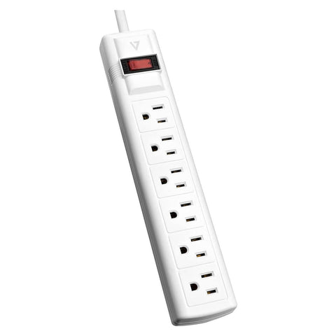 V7 SA0608W-9N6 6-Outlet Home/Office Surge Protector, 8 ft Cord, 900 Joules – White